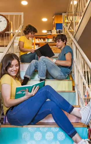 Students studying on stairs