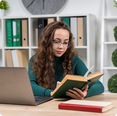 Student reading book